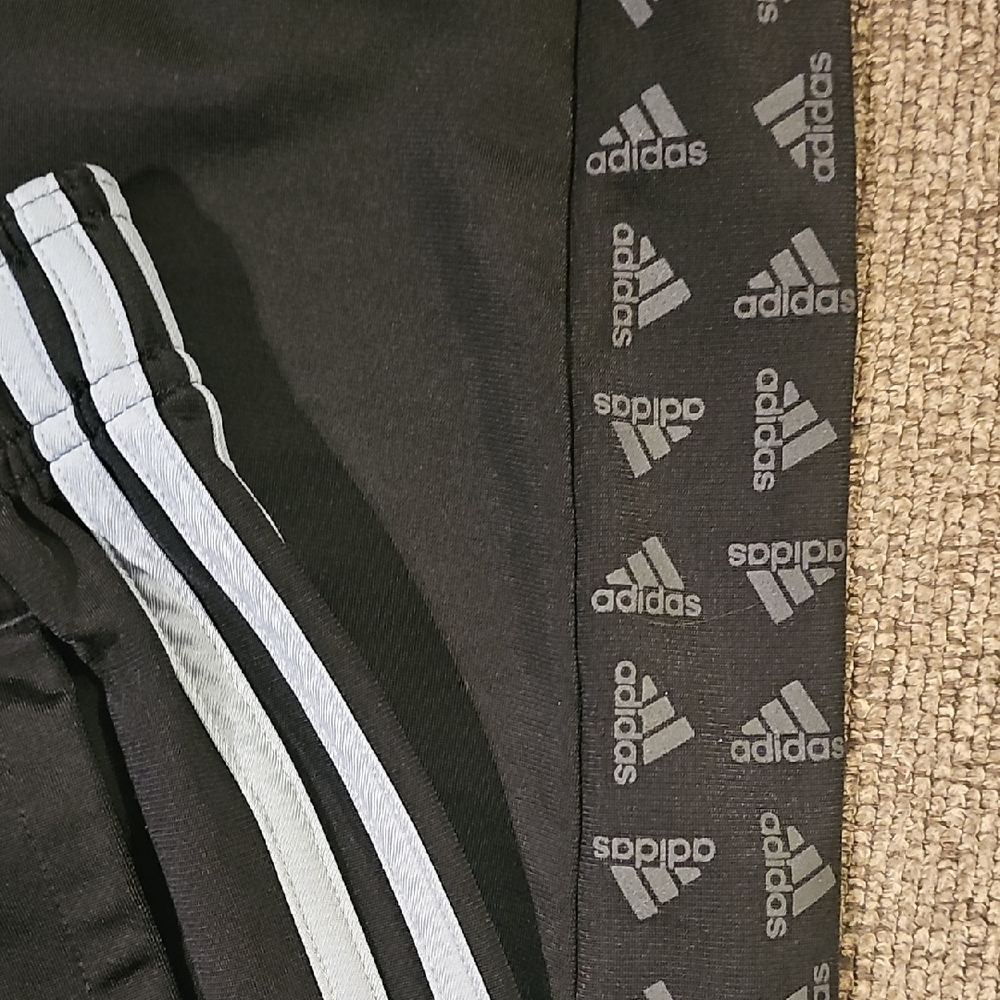 Adidas Mens Black Joggers with Gray Stripes - Picture 3 of 4